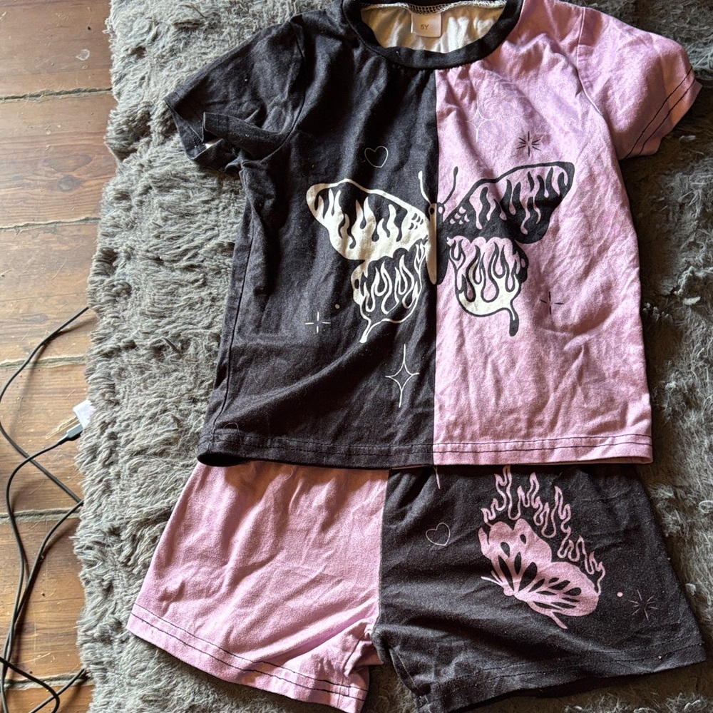 Black and Pink Butterfly Graphic Outfit Set